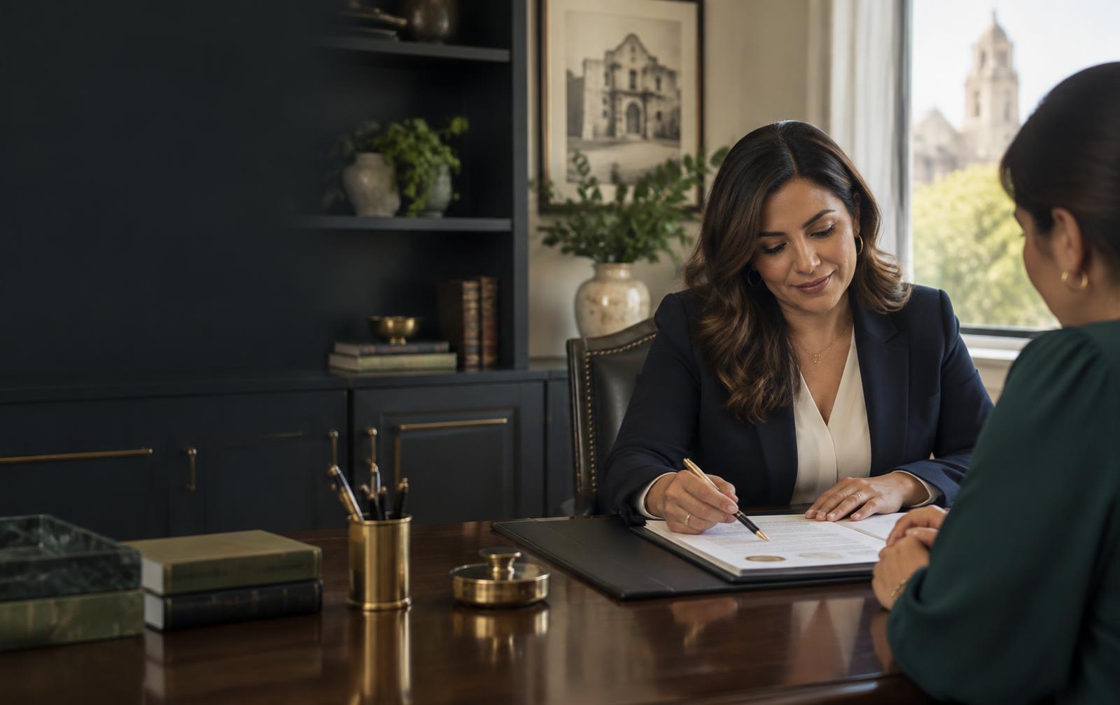 Notary de SealTX revisando un documento con una cliente